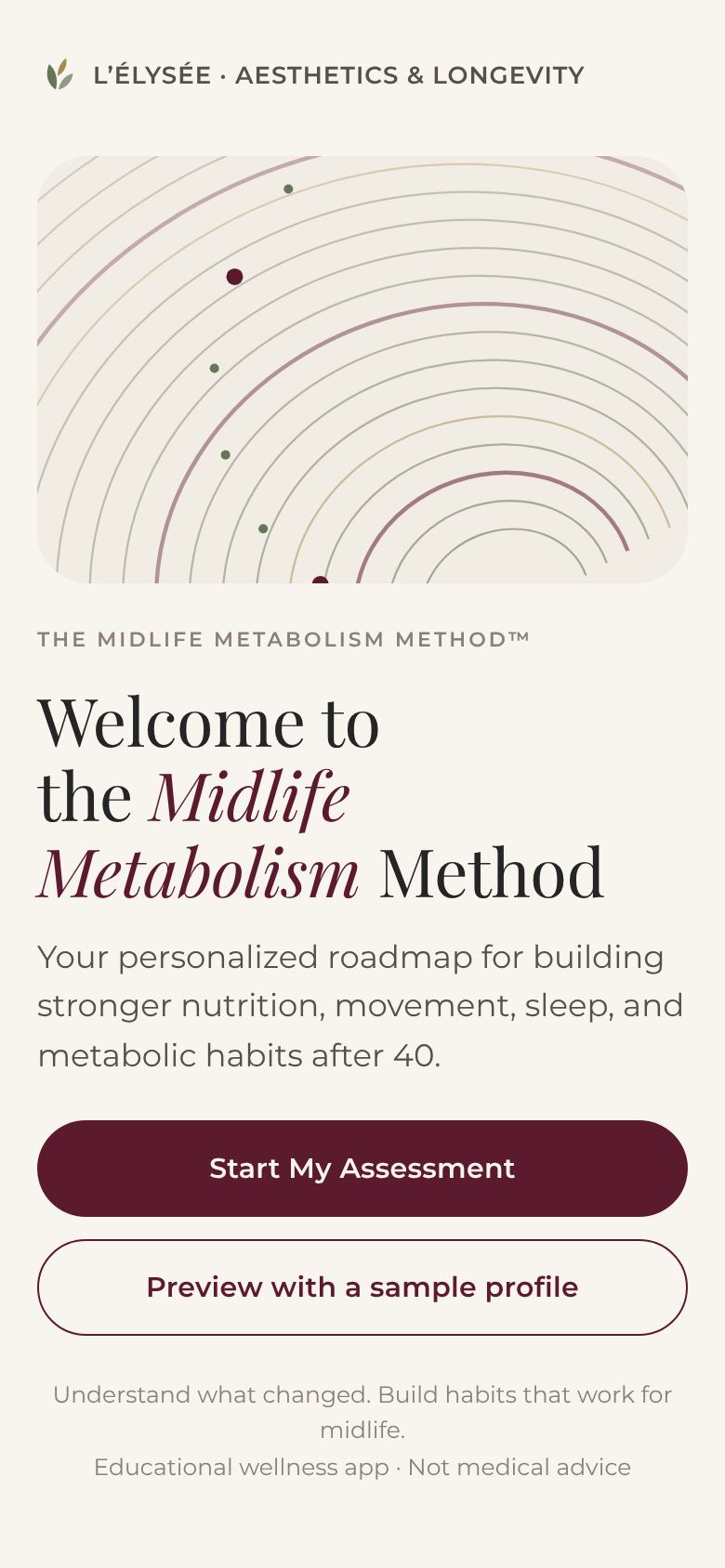 Midlife Metabolism Method app welcome screen